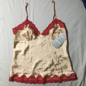 No Boundaries satin cami, champagne with red lace (copy from cancelled order)
